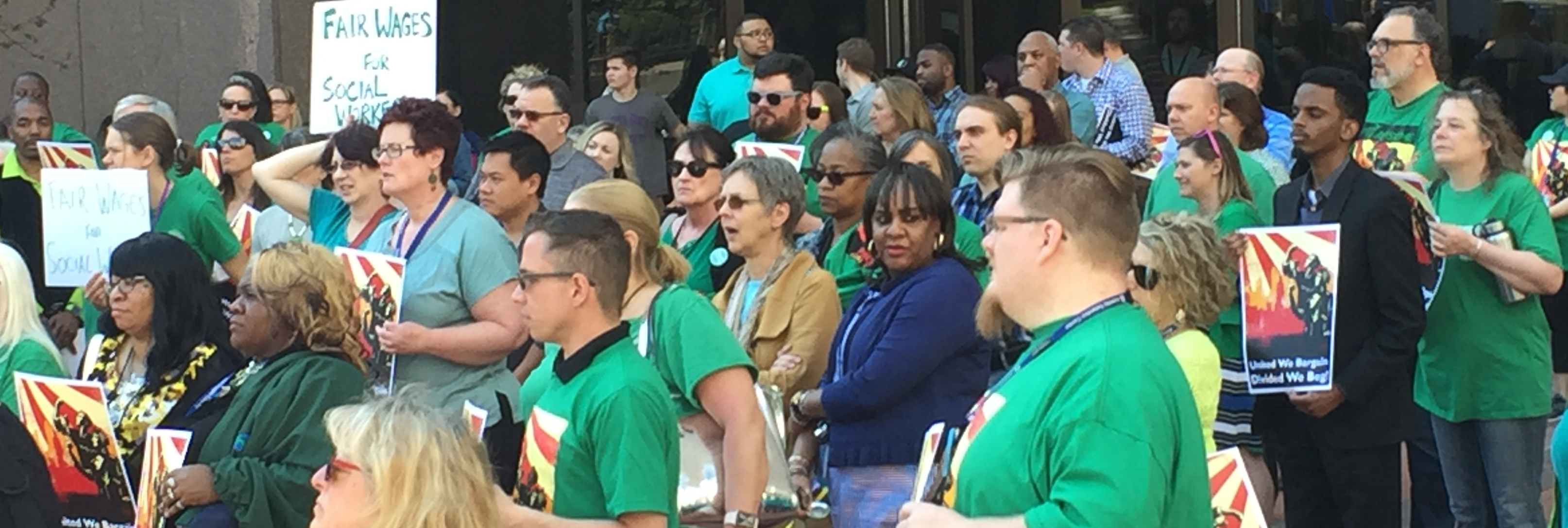 Omar Fateh rally's with AFSCME workers during contract negotiations.